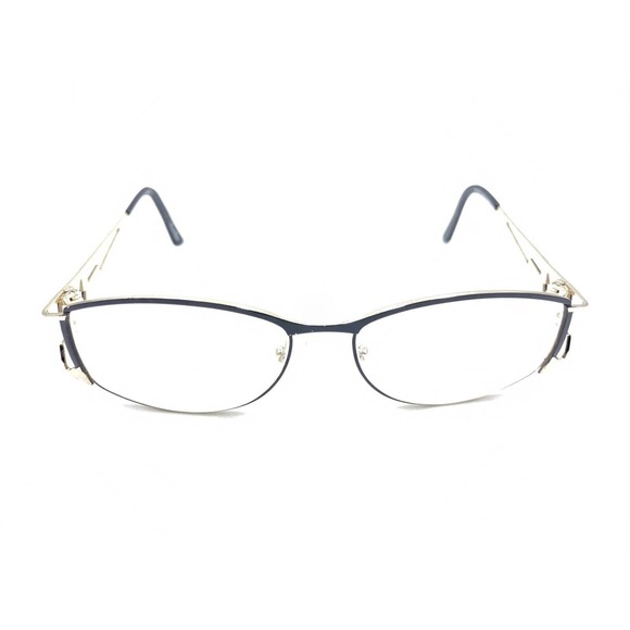 St. Moritz Erika Black Gold Rectangle Eyeglasses Frames 54-15 135 Designer - Picture 2 of 12